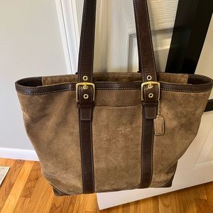 Coach used suede and leather tote bag